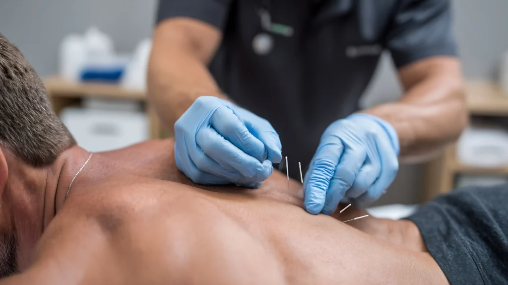 a physical therapist doing a dry needling treatment for their patient as a regenerative therapy